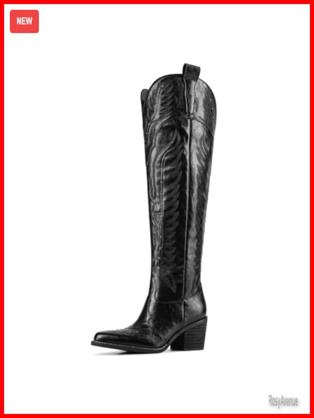 Women's Over the Knee Western Boots Wide Calf Chunky Heel Pointed Toe Cowboy